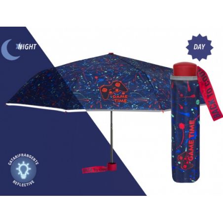 Petit parapluie pliant bleu multicolore pour ado.