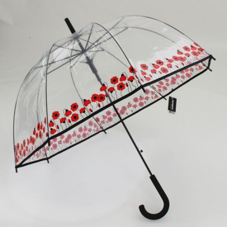 Parapluie cloche transparent guirlande coquelicots