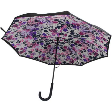 Parapluie inversé noir motif fleuri