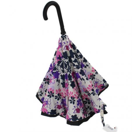 Parapluie inversé noir motif fleuri