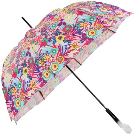 Parapluie canne rose floral fabrication française