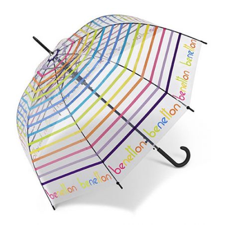 Parapluie transparent cloche rayures multicolores Benetton