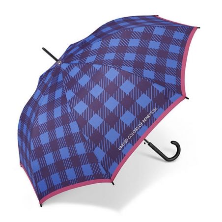 Parapluie long Benetton écossais bleu