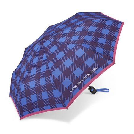 Parapluie pliant automatique écossais bleu Benetton