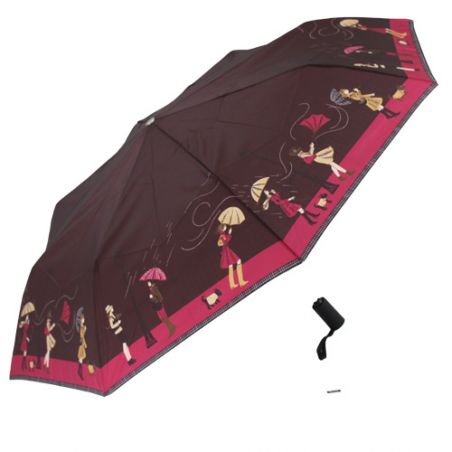 Parapluie pliant marron femme motif tempête en ville