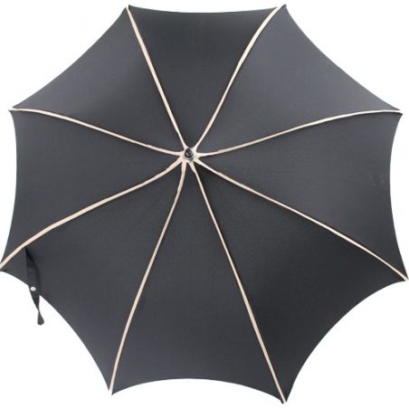 Parapluie noir à liseret beige forme pagode