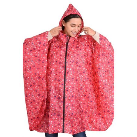 Poncho de pluie rouge clair motif étoiles