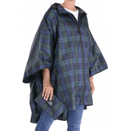 Poncho de pluie motif écossais vert