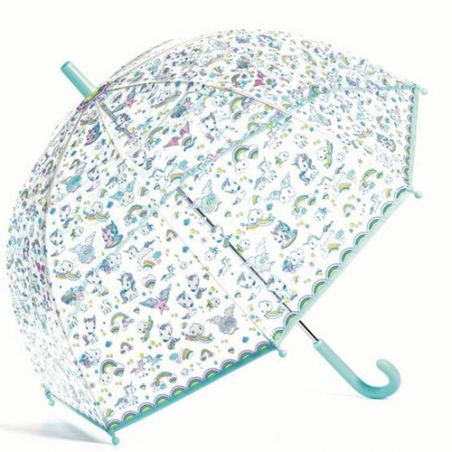 Parapluie cloche transparent licornes et nuages