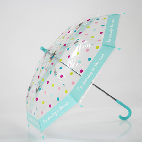 Parapluie enfant transparent à pois rose et jaune