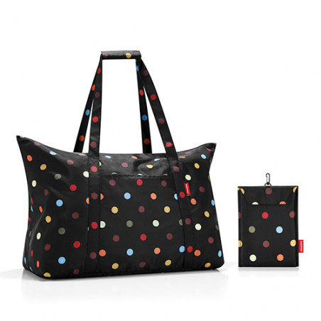 sac shopping pliable noir et pois multicolores